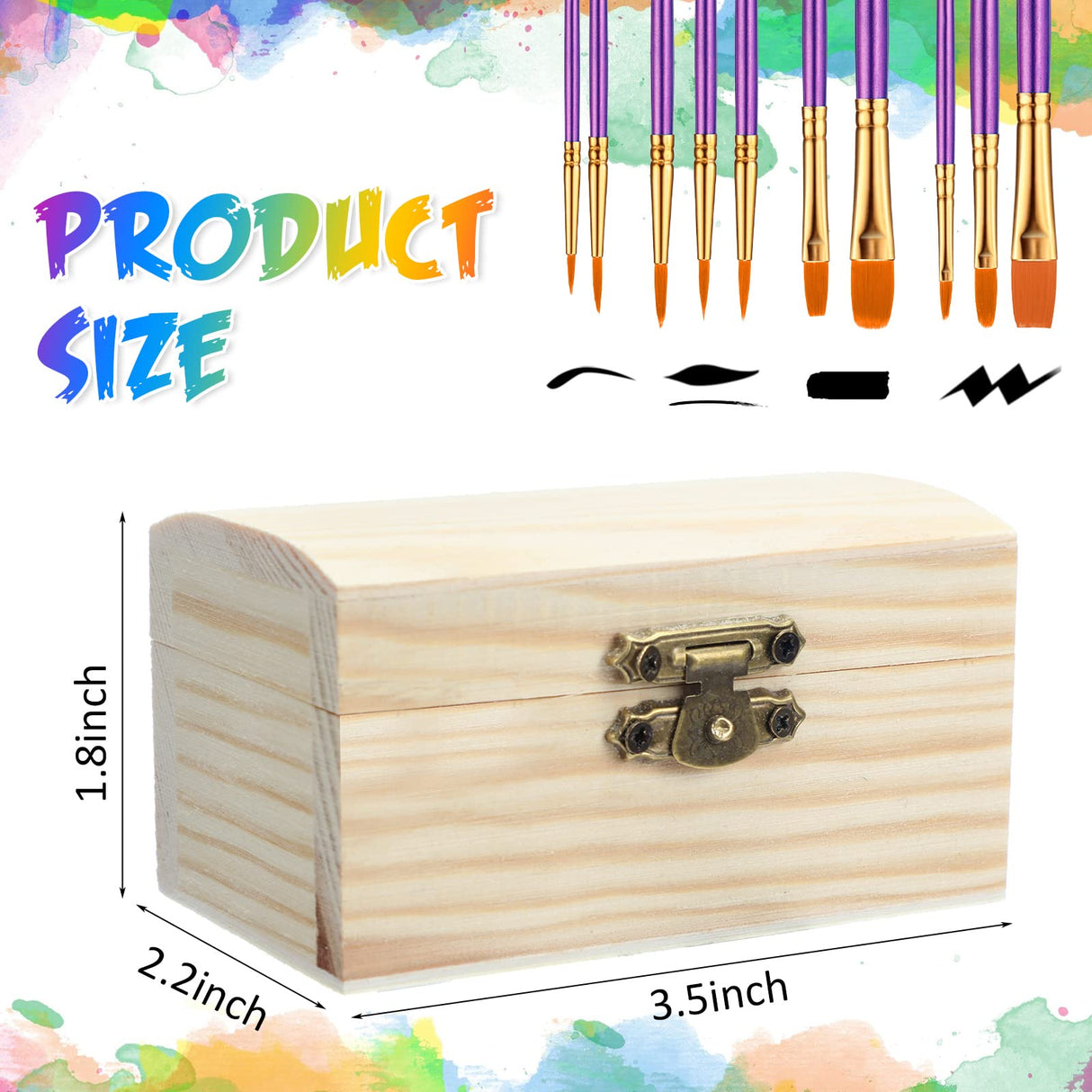 36 Pieces Unfinished Wood Box with 20 Paintbrushes Mini Treasure Chest Box Small Box with Hinged Lid Wooden Storage Box for DIY Project Craft Home Party Jewelry Box, 3.5 x 2.2 x 1.8 Inch Kenning