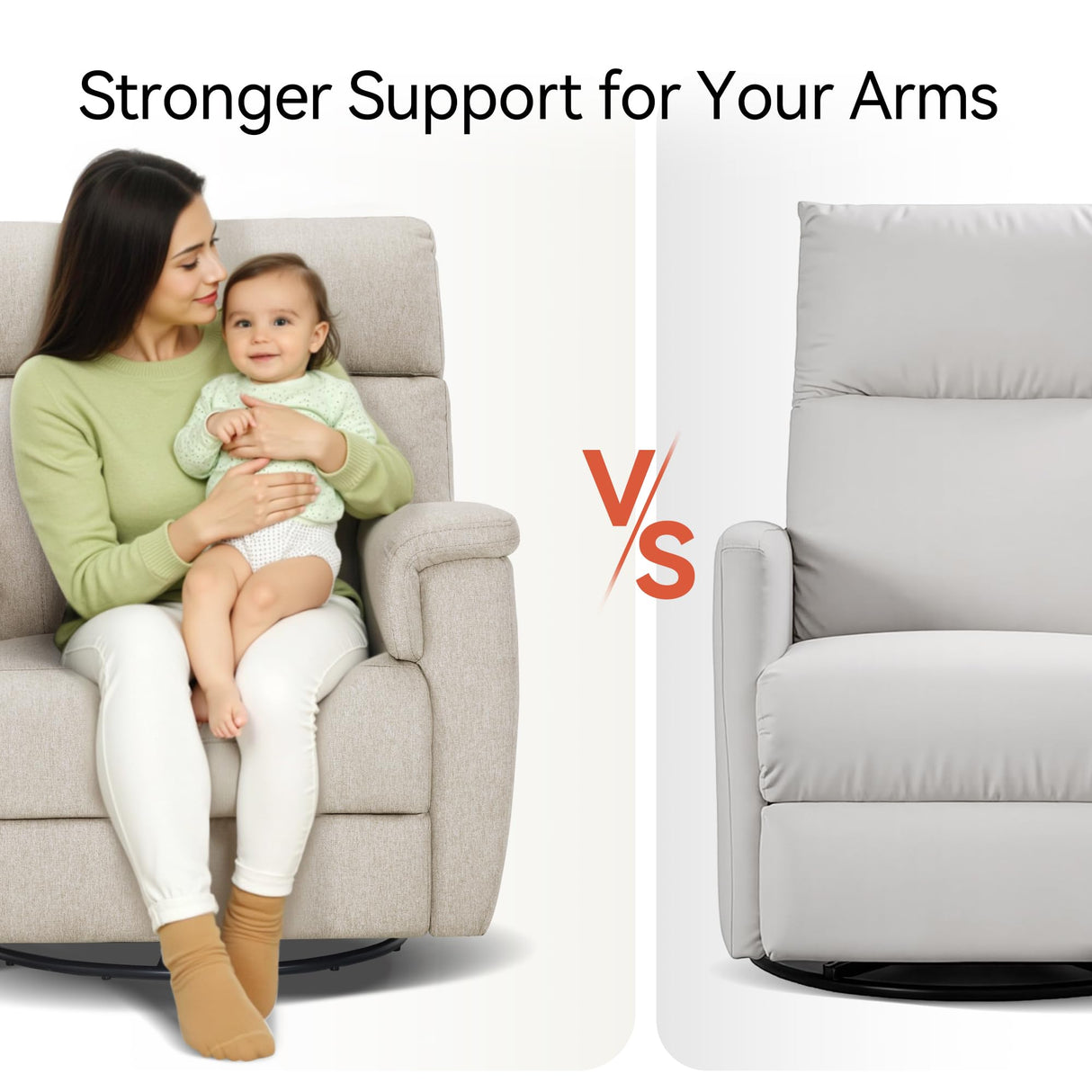 MCombo Oversized Swivel Glider Rocker Recliner with Adjustable Headrest, Dual Motor Power Recliner for Nursery, Led Nightlight, Fabric PR601 (Beige) MCombo