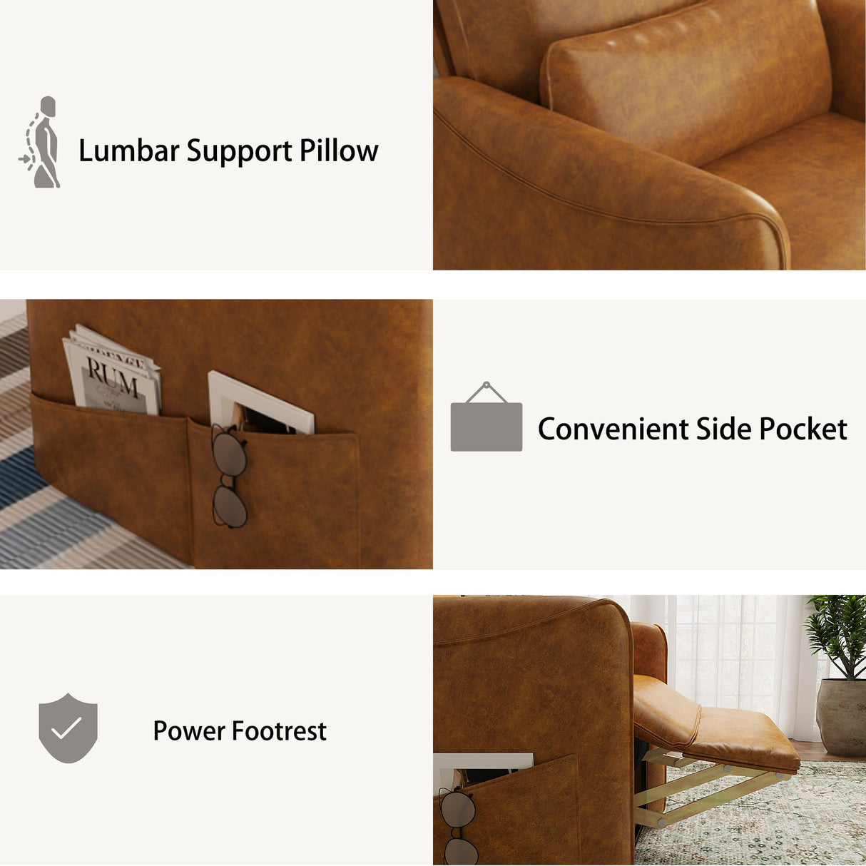 Power Recliner Chair for Adults, Modern Electric Reclining Sofa Chair with Lumbar Support for Living Room, Bedroom JFHID