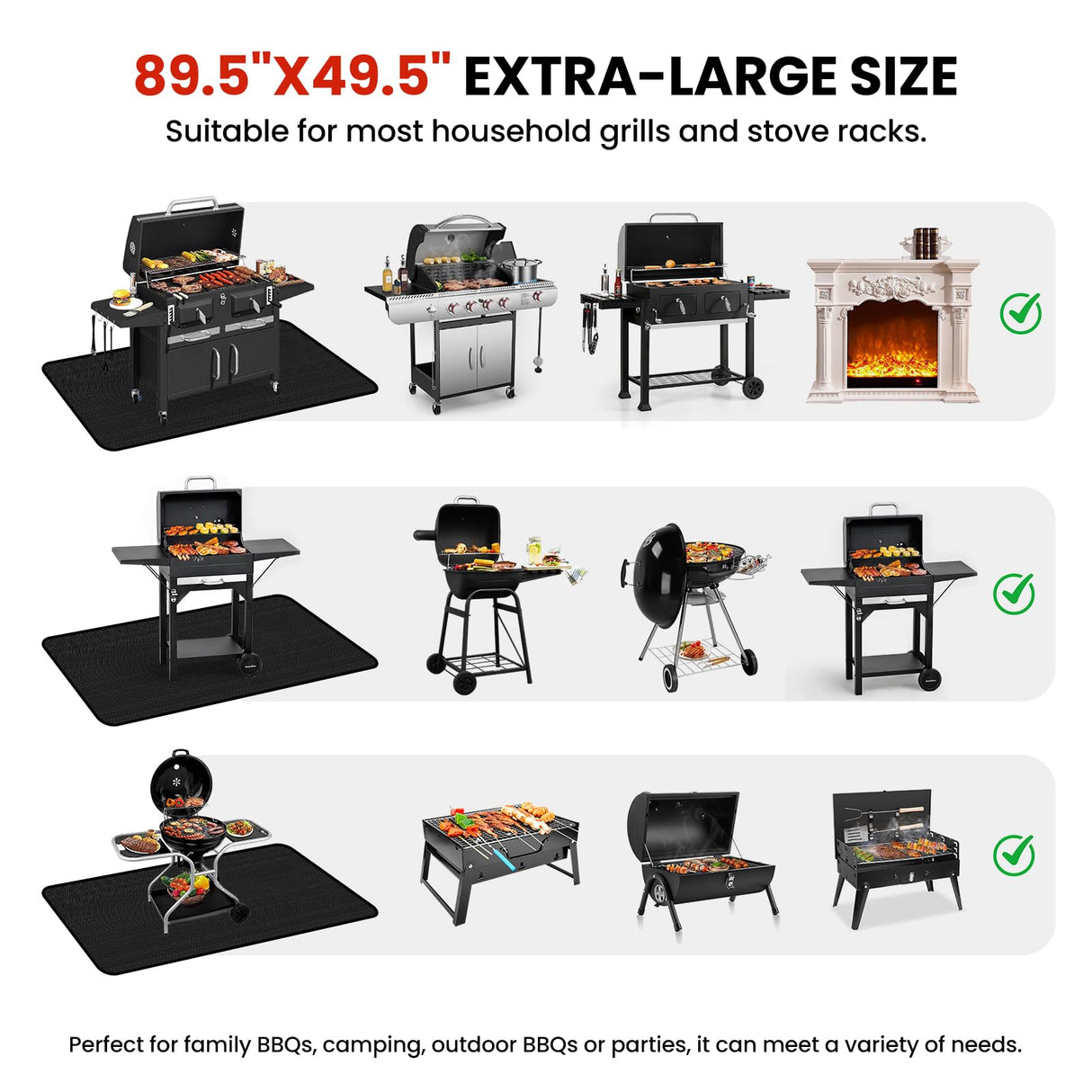 OFASIZEN 89.5 x 49.5 Inch Grill Mats for Outdoor Grill, Double-Sided Fireproof Deck and Patio Protector Mat OFASIZEN