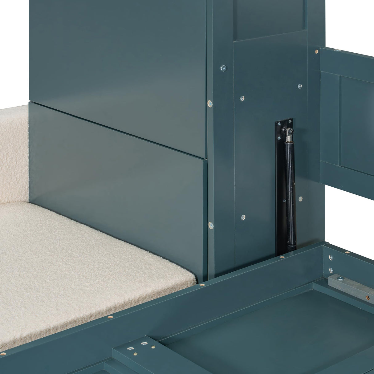 SOFTSEA Queen Size Murphy Cabinet Bed with L-Shaped Sofa, Modern Hidden Folding Wall Bed Frame with Side Cabinets and Top Cabinets, for Home Guest Room, Green SOFTSEA