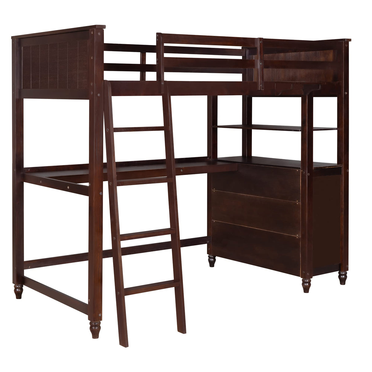 Harper & Bright Designs Twin Size Loft Bed with Desk, Solid Wood Loft Bed Frame with Storage Drawers and Shelves, for Kids Teens Adults (Twin Size, Espresso) Harper & Bright Designs