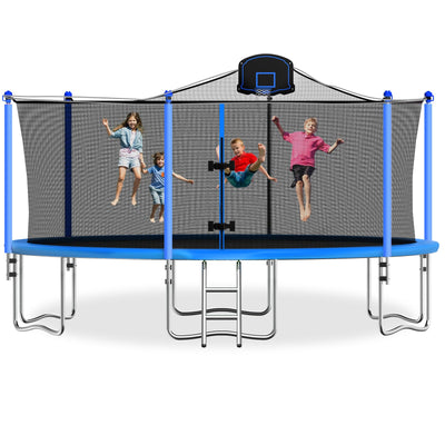 Tatub 16FT Trampoline for Kids and Adults, Outdoor Recreational Trampolines with Basketball Hoop & Enclosure Net, Blue
