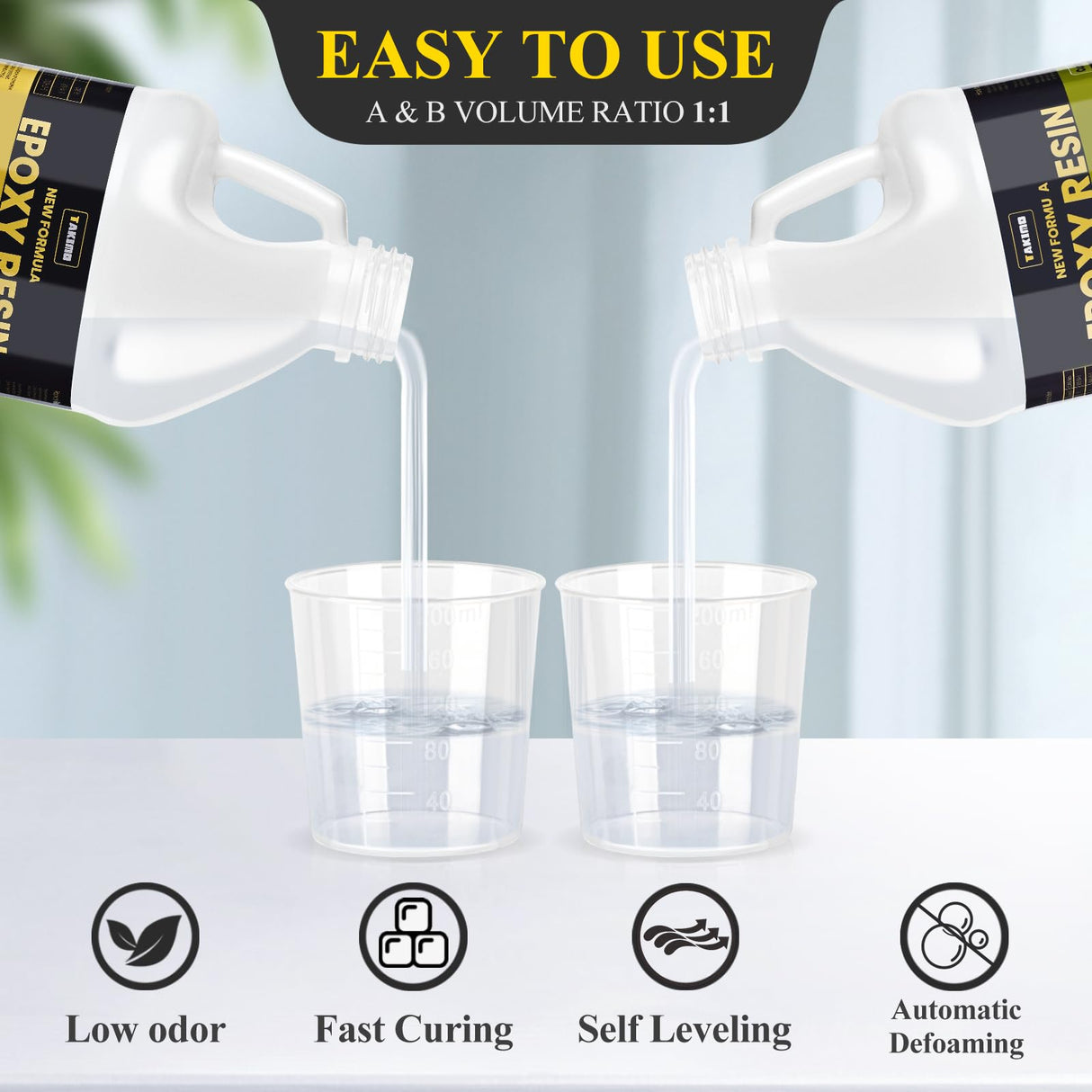 68OZ 3×UV Resistant Resin Epoxy Kit,No Bubble & Crystal Clear Epoxy Resin for Coating, Casting, Table Top,DIY, Bar Top, River Tables, Resin Art, Wood with All Accessories TAKIMO