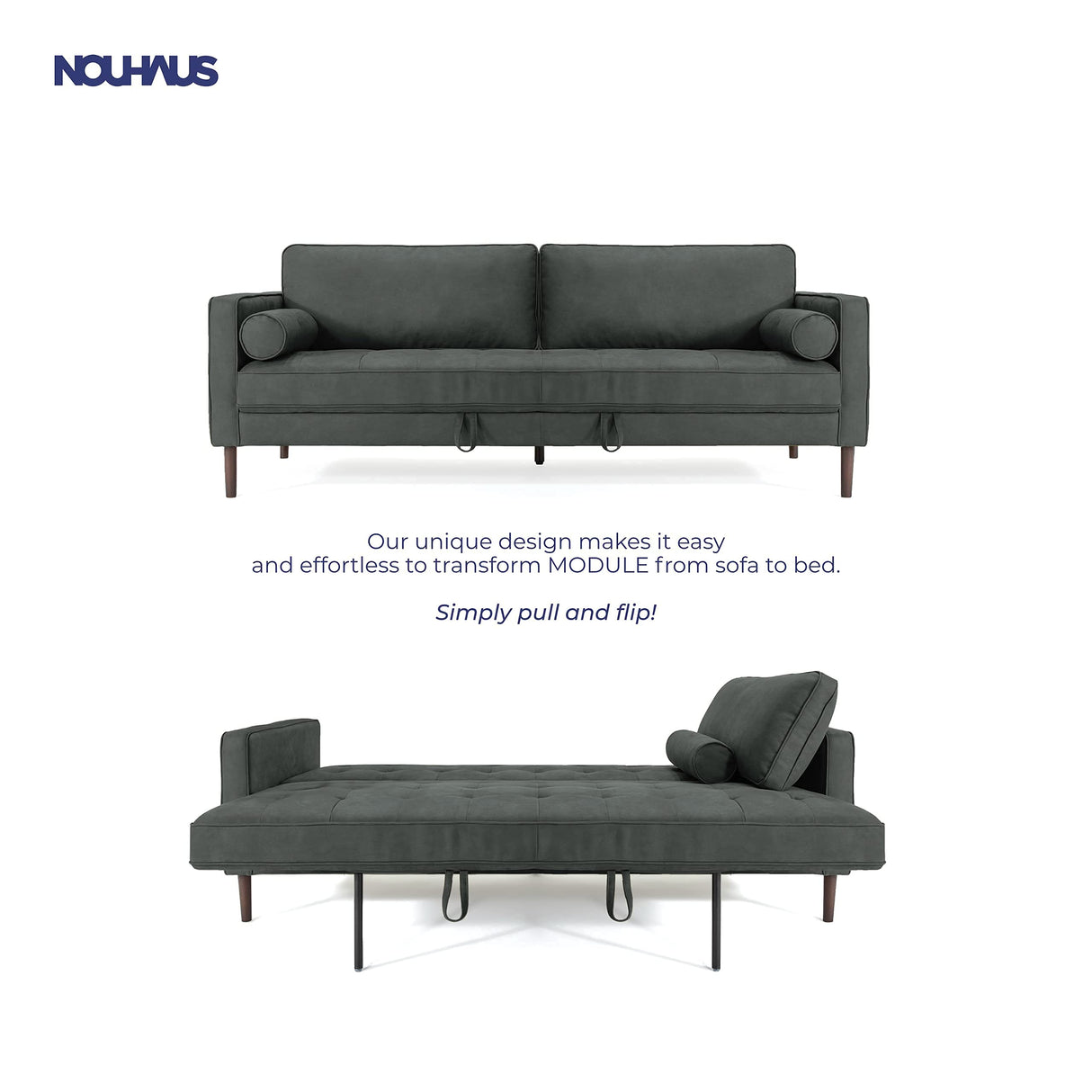 Nouhaus Module, Sleeper Sofa Bed Couch. 7ft Luxury Convertible Sofa Futon Bed with No Roll Together Latex. Pull Out Couch Bed for Bedroom Couch, Small Apartment Furniture Sofas or RV Couch Nouhaus