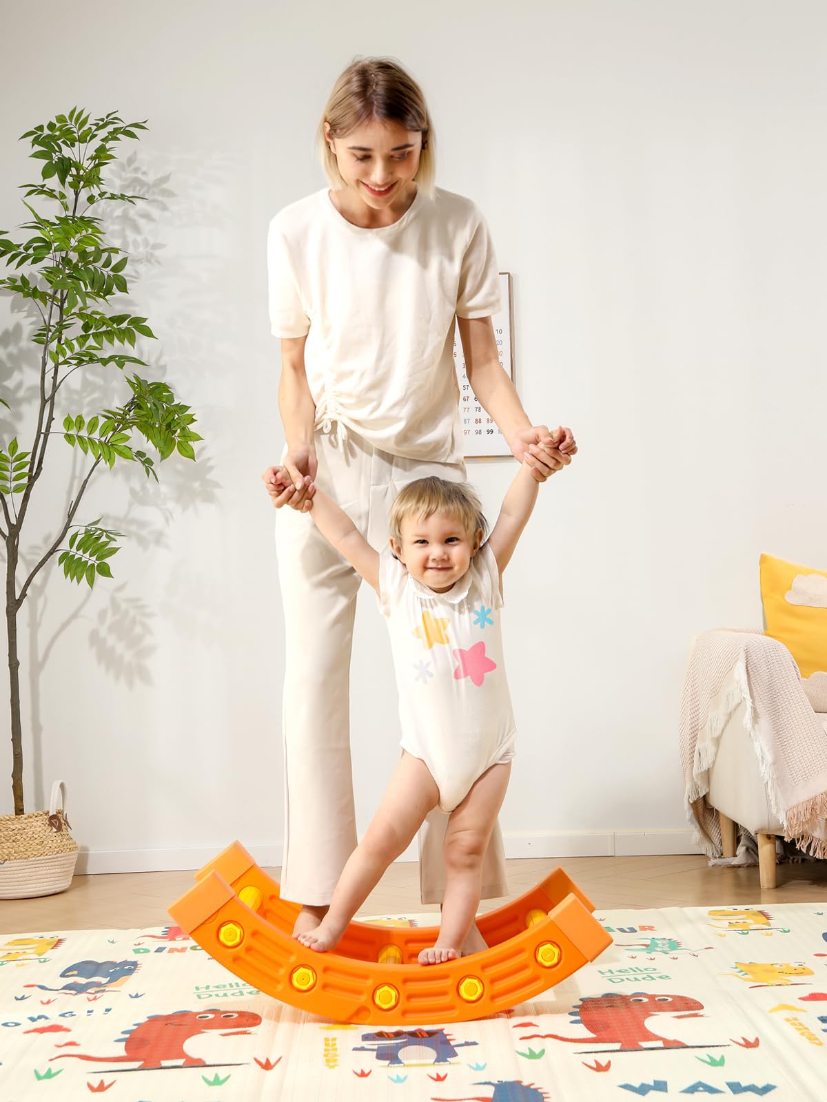 VBABY Climbing Toys for Toddlers 1-6, Pikler Triangle Set 4 in 1, Plastic Indoor Toddler Climbing Toys, Foldable Montessori Pikler Climbing Set, Outdoor Climbing Toys for Kids, Orange & Blue VBABY