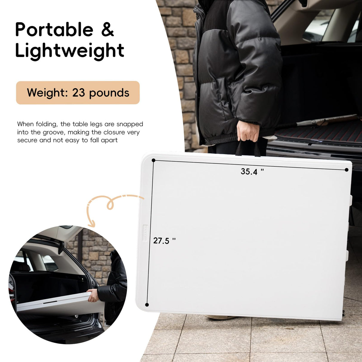 6FT Folding Table HDPE Foldable Desk Banquet Surface Fold-in-Half Utility for Working Meeting Parties, Picnic, Camping, Weddings, Catering, Garden Dining-White pollilar