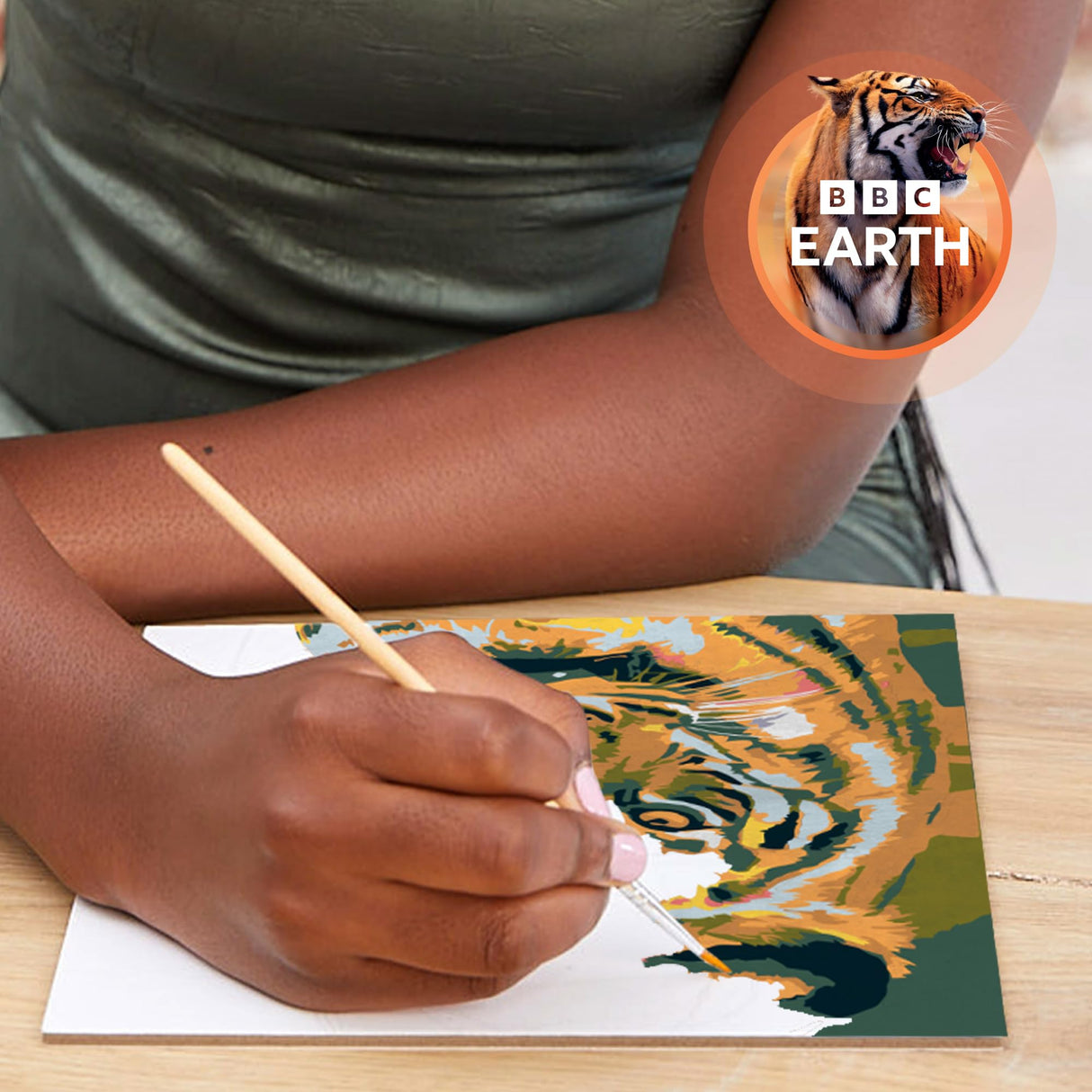 BBC Earth Canvas Board Paint by Numbers Tiger, 8 x 10-inch Canvas, Paint Palette, Paintbrush, Powder Paints, Kit for Adults Beginner, Painting Horizon Group USA