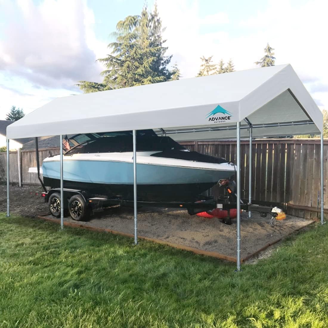 ADVANCE OUTDOOR 10x20 ft Heavy Duty Carport Potable Car Canopy Garage Party Tent Boat Shelter, Adjustable Height from 9.5 ft to 11 ft, White ADVANCE OUTDOOR