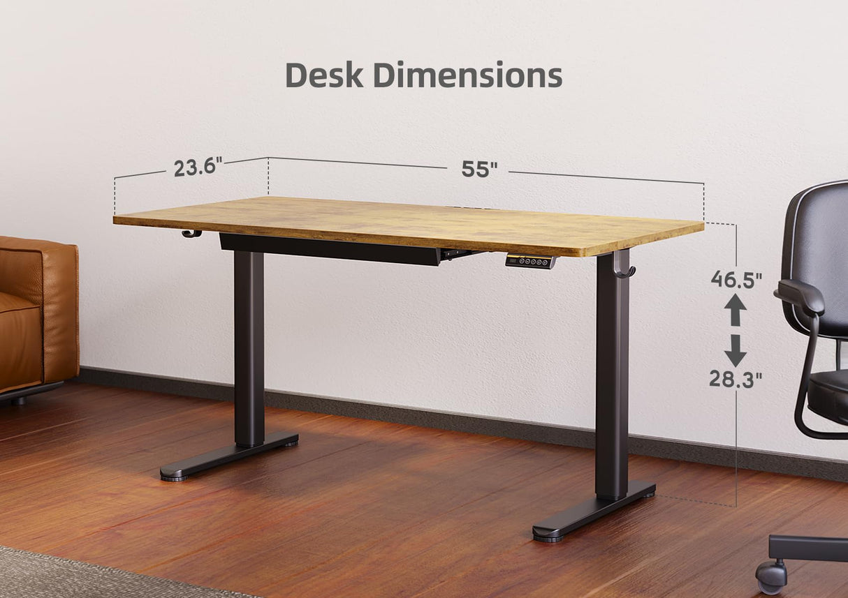 Claiks Standing Desk with Drawers, Stand Up Electric Standing Desk Adjustable Height, Sit Stand Desk Computer Workstation, 55 Inch, Rustic Brown Claiks