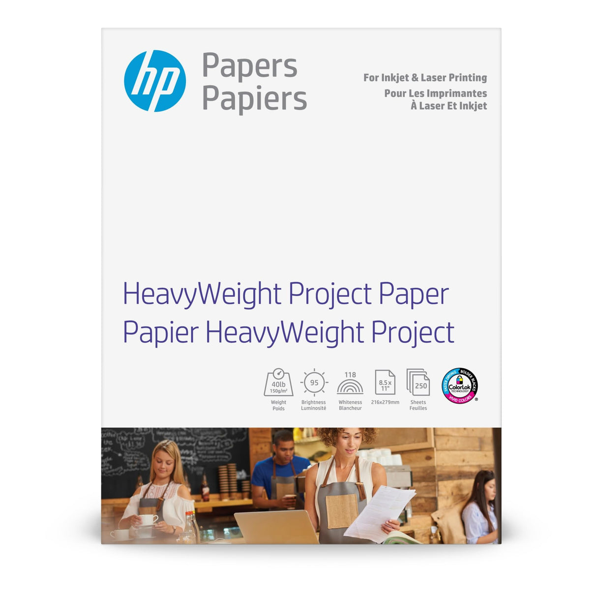 HP HeavyWeight Project Paper, Matte, 8.5x11 in, 40 lb, 250 sheets, works with inkjet, PageWide, laser printers (Z4R14A) HP