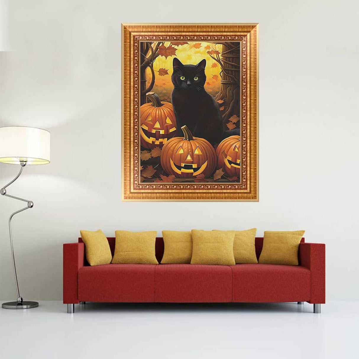 NWQZBYHT Halloween Diamond Art Kits for Adults, Cat Pumpkin 5D Diamond Painting Kits for Beginner,Round Full Drill Gem Art for Adults,DIY Diamond Dots Painting Crafts Home Wall Decor 12x16 Inch NWQZBYHT