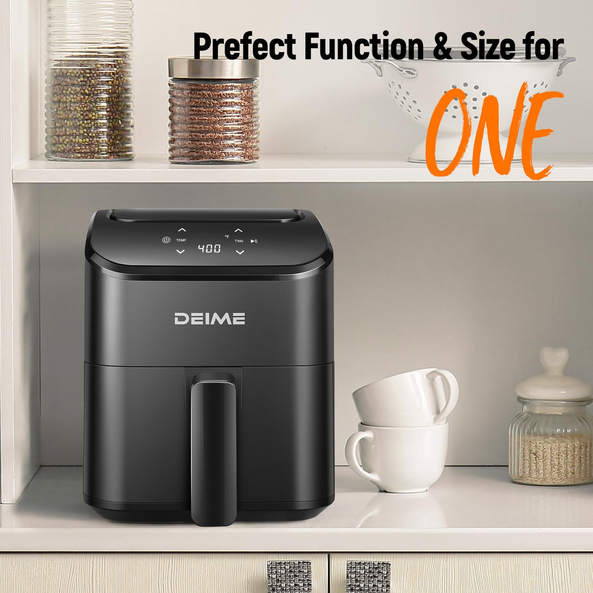 DEIME Air Fryer 3 Qt, Small Airfryer Digital Space Saving Compact, Bake, Reheat, Roasts for Quick Easy Meals, Mini Compact & Quiet, Nonstick & Dishwasher Safe Basket (Black) deime