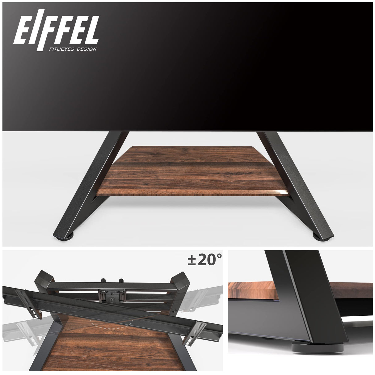 FITUEYES DESIGN Universal Tabletop TV Stand for 55-86 inch TV LCD LED, Modern TV Stand Height Adjustable with Wooden Base, Eiffel Series TV Mount Stand FITUEYES
