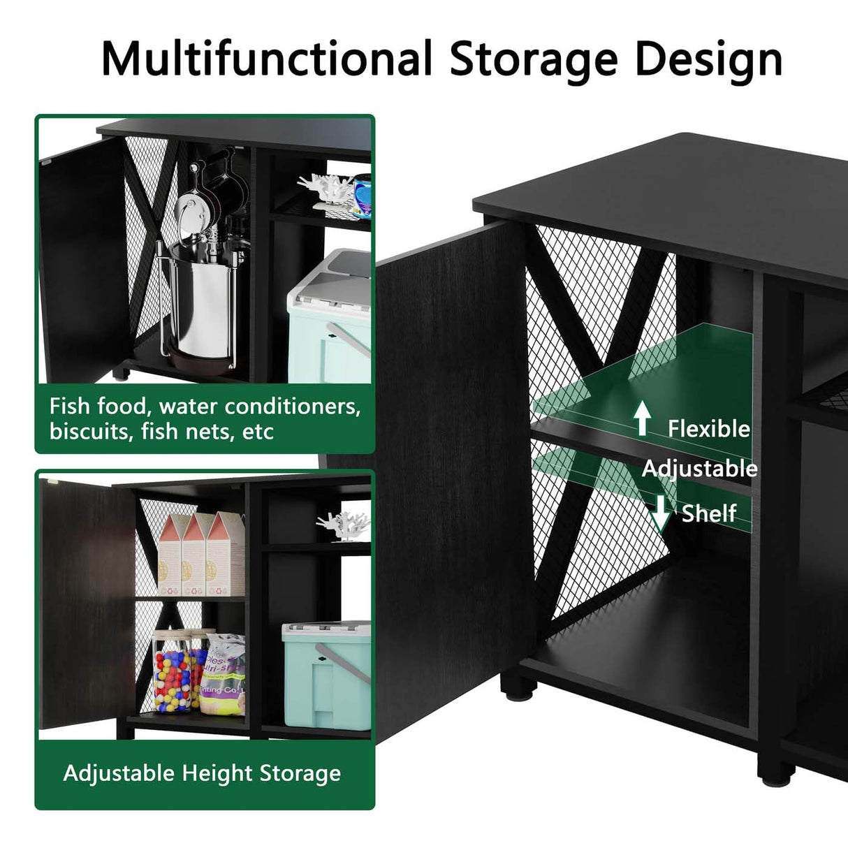 GERDIOEB 55-75 Gallon Aquarium Stand with Power Outlets - Heavy Duty Metal Fish Tank Stand with Cabinet for Fish Tank Accessories Storage, Reptile Terrarium, 860 lbs Capacity, Black GERDIOEB