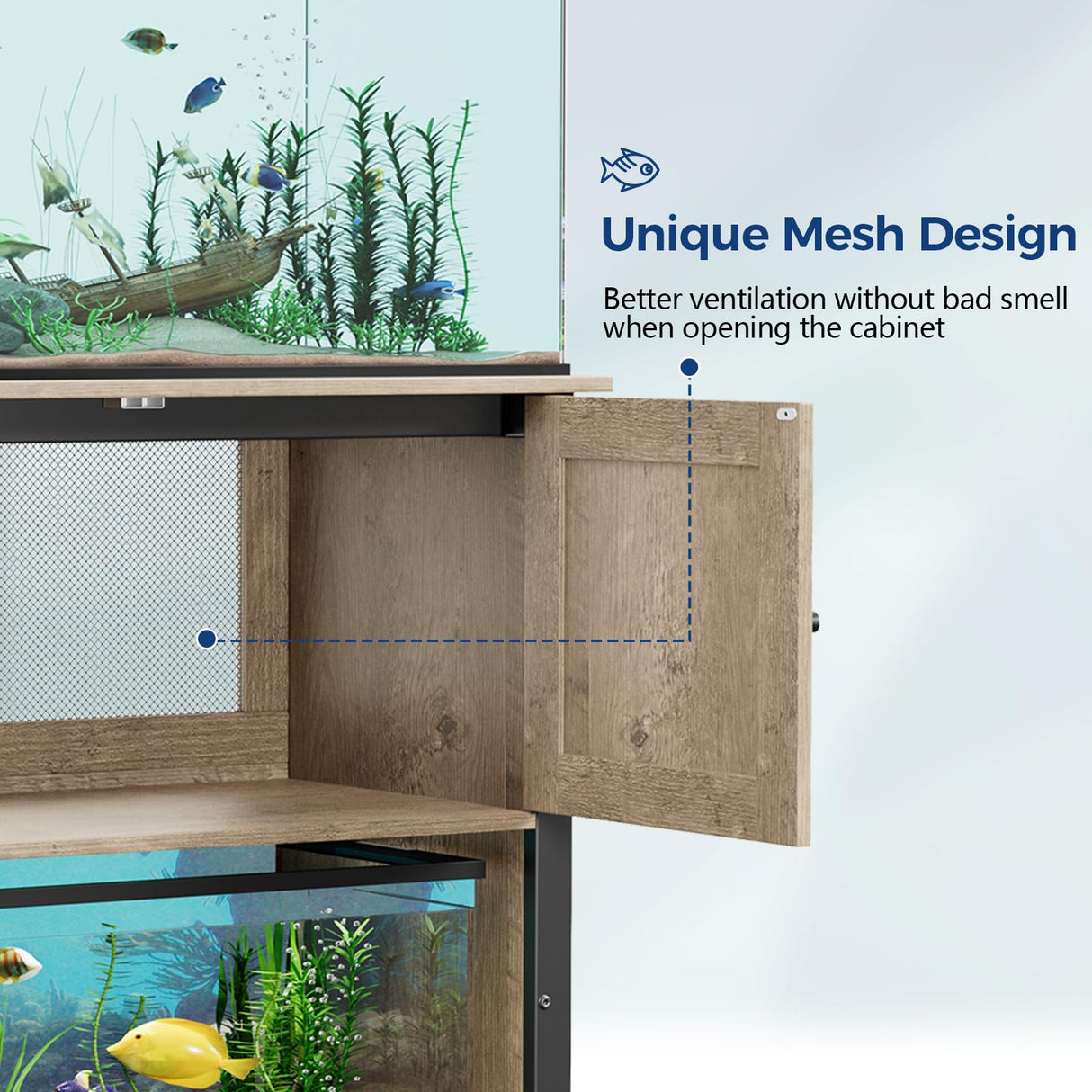 Tatub 40-50 Gallon Fish Tank Stand with Power Outlets, Metal Aquarium Stand with Accessories Storage, Heavy Duty Fish Tank Table Suitable for Turtle, Reptile Terrarium, 1000LBS Capacity Tatub