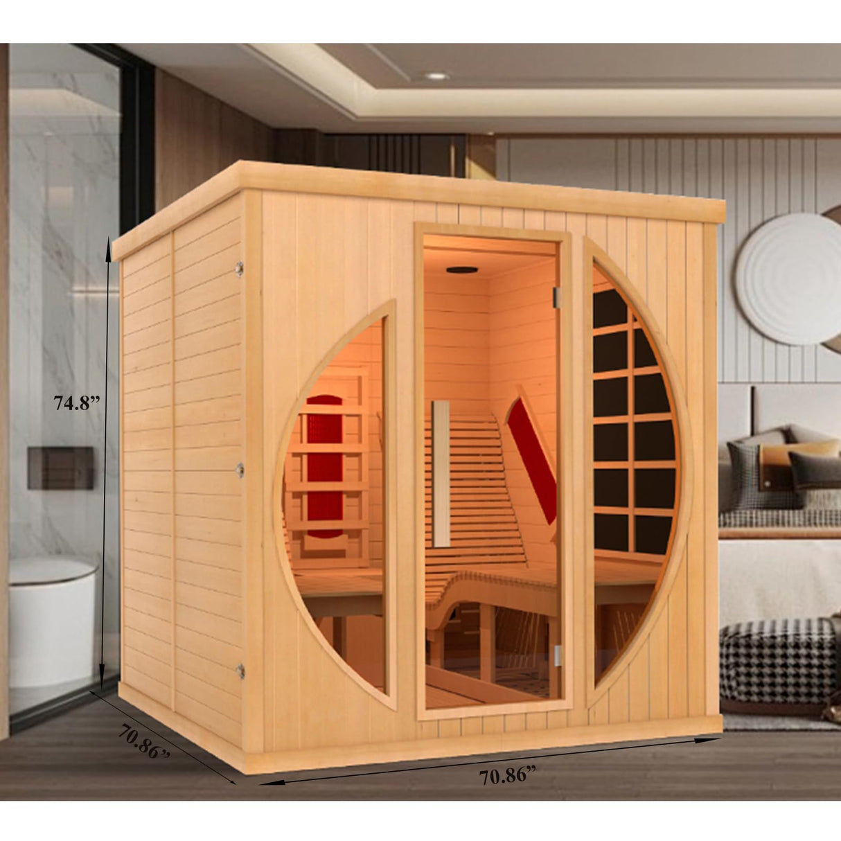 ZONEMEL Full Spectrum Infrared 2 Person Wooden Sauna Room with Recliner, Canadian Hemlock Luxury Indoor Sauna with 10 Heaters, Oxygen Bar, 3400 Watt, Infrared Therapy Wood Dry Heat Sauna, 220V ZONEMEL