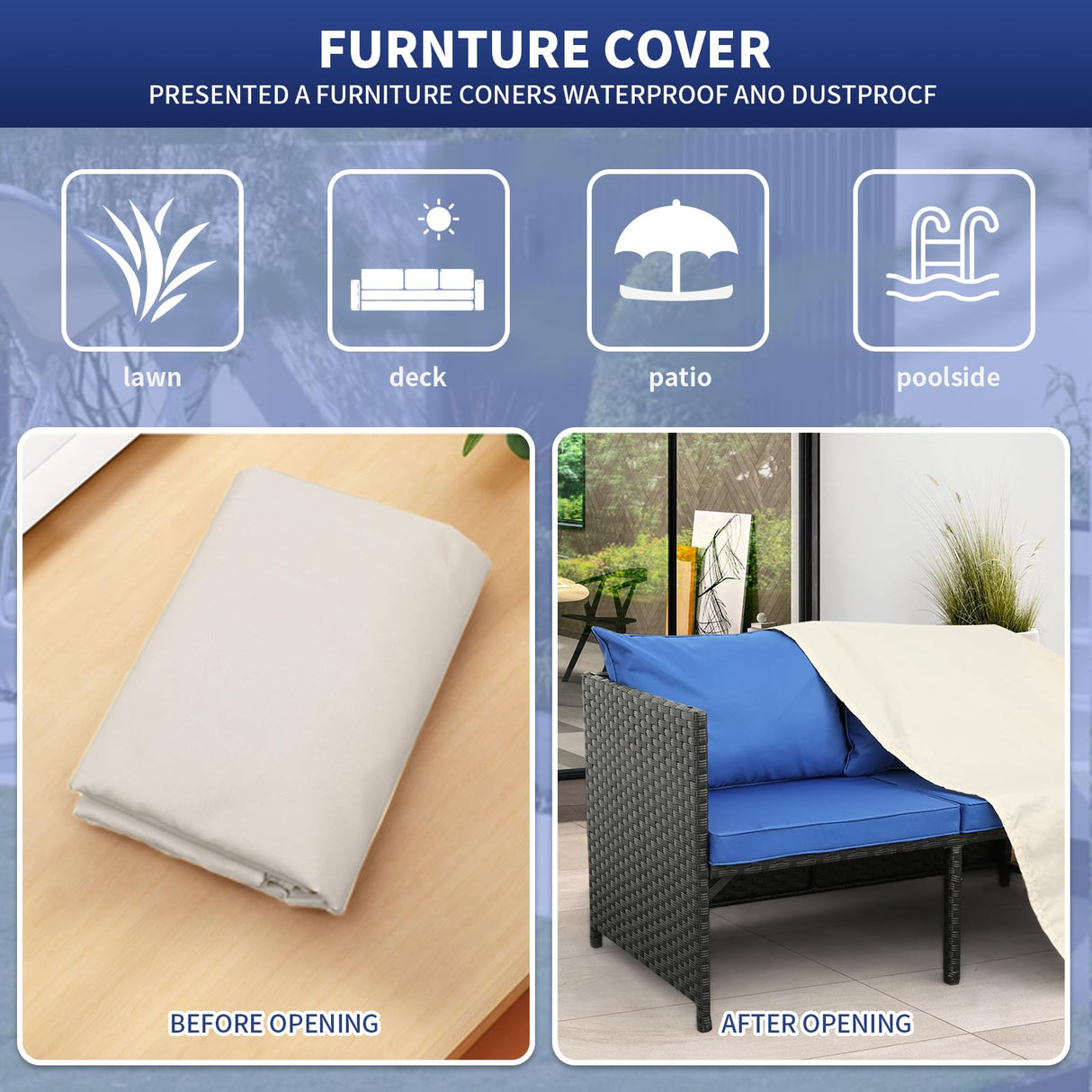 Valita 3-Piece Outdoor PE Rattan Furniture Set Patio Black Wicker Conversation Loveseat Sofa Sectional Couch Royal Blue Cushion Valita