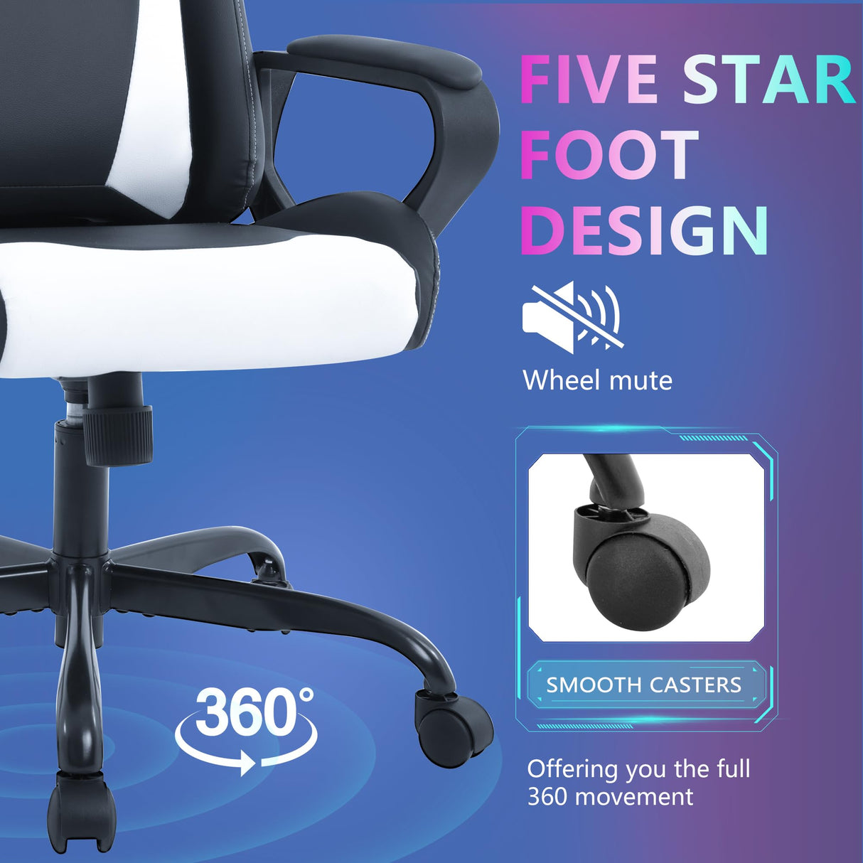 PayLessHere Ergonomic Racing Desk Chair Gaming Chair Computer Chair with Armrests 360° Swivel & Caster Pu Desk Task Chair Executive Headrest Lumbar Support for Back Pain Women Men and Adults (White) PayLessHere