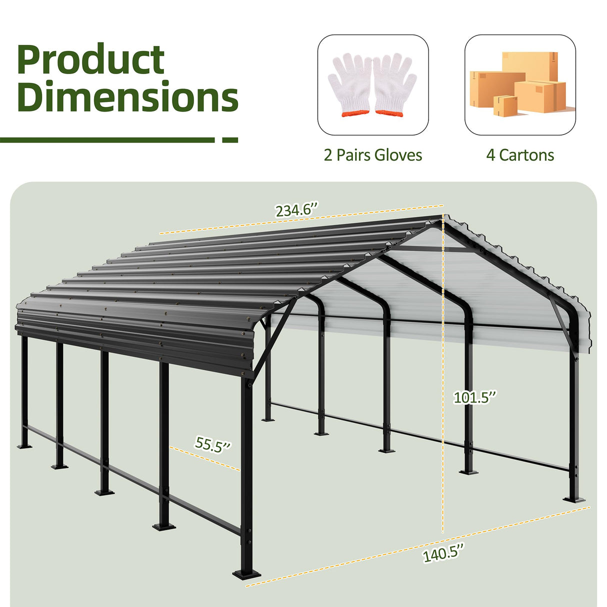 JAMFLY 12X20 FT Metal Carport, Heavy Duty Carport Canopy with Galvanized Steel Roof and Frame, Metal Car Garage Upgraded Extra Large Garage for Pickup, Boat, Car and Tractors (12 * 20 FT) JAMFLY