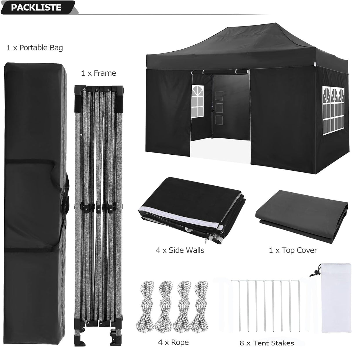COBIZI 10x15 Pop up Canopy Tent Heavy Duty with 4 Sidewalls, Easy Set-up Commercial Outdoor Party Tent, 100% Waterproof Wedding Canopy Gazebo, 3 Height Adjustable with Handbag, Black COBIZI