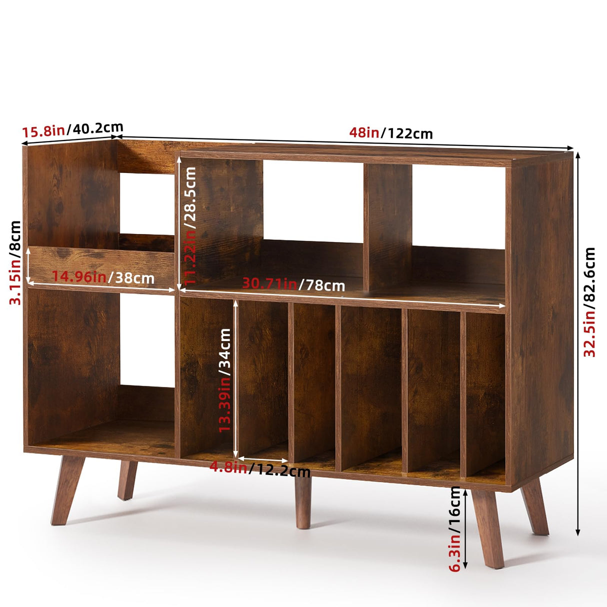 LELELINKY Large Record Player Stand, 48‘’Turntable Stand with Storage, Vinyl Record Holder with Display Area, Record Player Table Holds Up to 450 Albums, Record Stand for Music Room Living Room LELELINKY