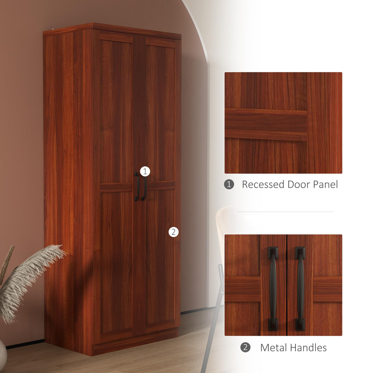 HOMCOM 63" 2-Door Kitchen Pantry, Freestanding Storage Cabinet with 5-Tier Shelving and 2 Adjustable Shelves for Dining Room, Tan HOMCOM