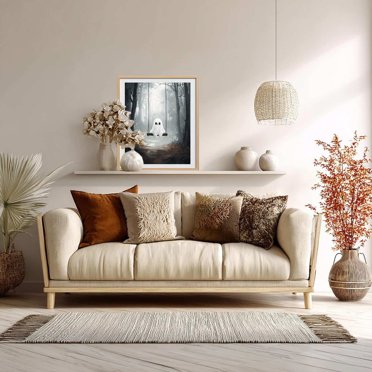 Dark Forest Paint by Number Kits for Aldults, Ghost on The Swing Oil Painting Acrylic Paints on Canvas, Funny Ghost Hand-Painted Gift for Study Bedroom Home Decor(16×20inches, No Frame) ARNLRDYA