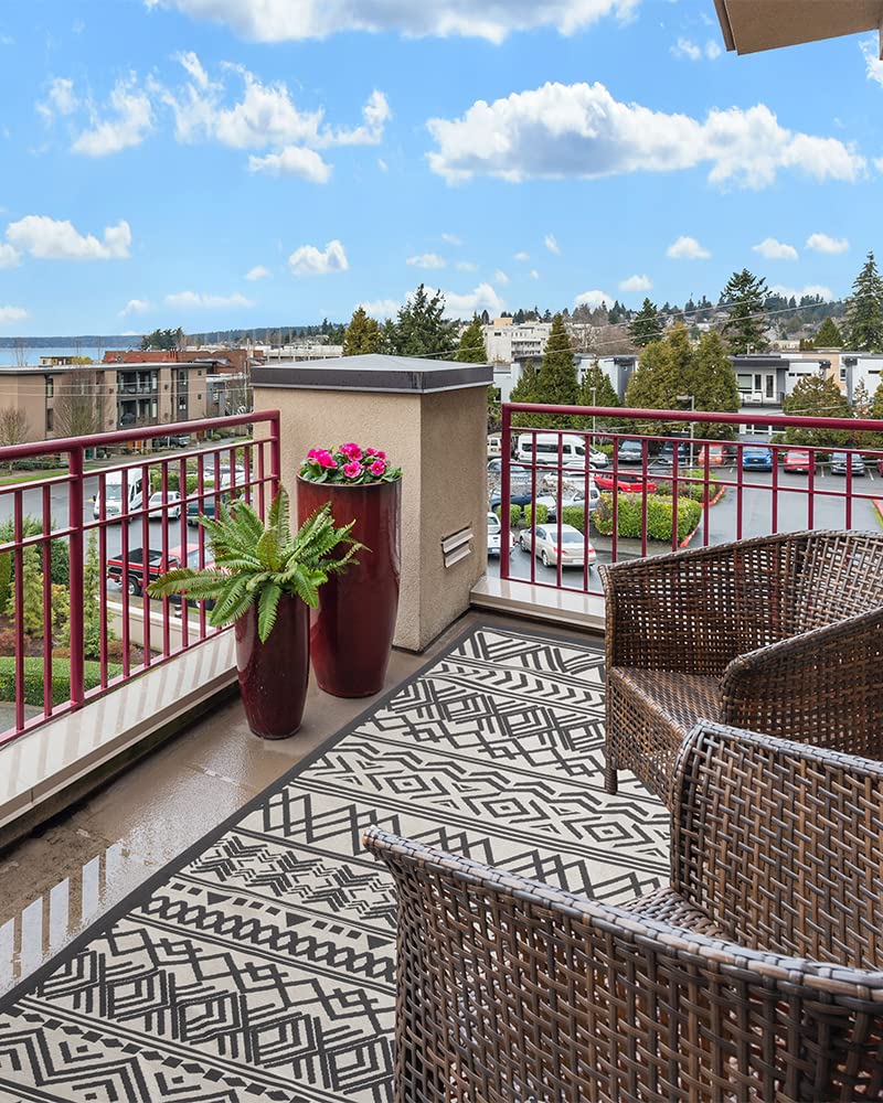 Outdoor Rug Carpet 6x9 ft, Flatweave Textured Outdoor Patio Rug Non Slip Indoor Outdoor Rugs with Rubber Particles Backing Boho Outdoor Area Rug for Patio Deck Front Porch Backyard Balcony MontVoo