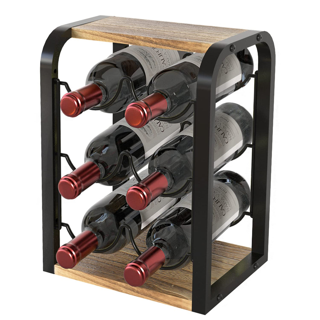 J JACKCUBE DESIGN Rustic Wood 6 Bottles Wine Rack for Countertop, 3 Tier Free Standing Wine Bottle Holder Stand Storage Organizer for Home Decor Bar, Cellar, Pantry, Cabinet- MK652A J JACKCUBE DESIGN