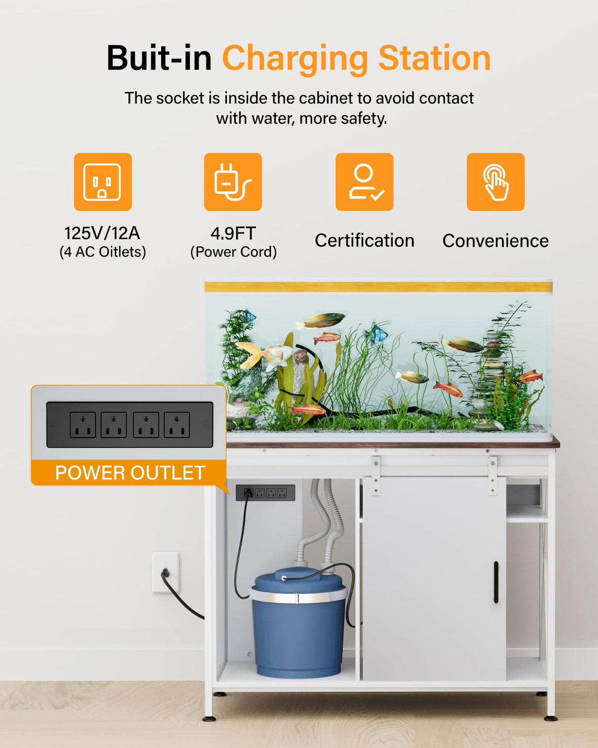 Aquarium Stand for 55 Gallon Fish Tank: Tank Stand Table with Cabinet Storage Accessories - Metal Fish Stand with Power Outlet for 55-75 Gallon Reptile Turtle Terrarium - Weight Capacity 1200 lb FILKO