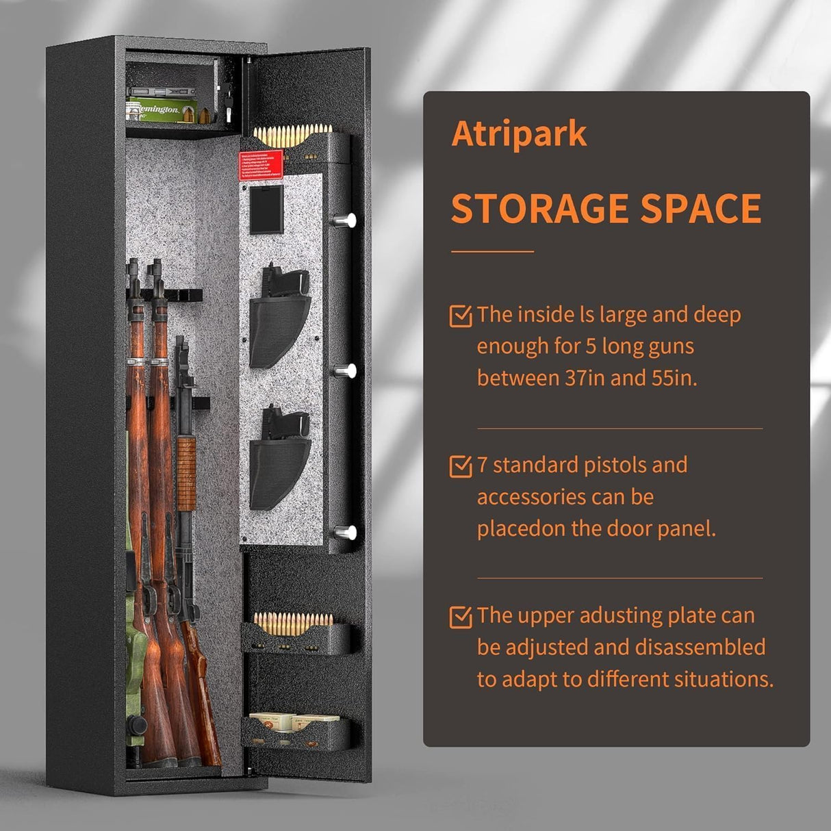 SUNCROWN 4-8 Rifle Gun Safe, Long Gun Safes for Rifles and Shotguns, Quick Access Rifle Safe with Numeric Keypad for Home Use, Metal Long Gun Safe Cabinet with 3 Adjustable Removable Brackets, Black SUNCROWN