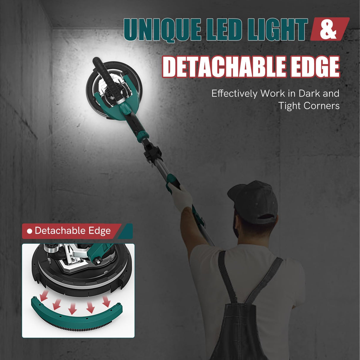 NEU MASTER Drywall Sander, Electric Drywall Sander Variable Speed Pole Sander with Vacuum, 900-1800RPM Foldable Ceiling Sander with 12 Sanding Discs, LED Light, Extendable Handle, Dust Bag and Hose NEU MASTER