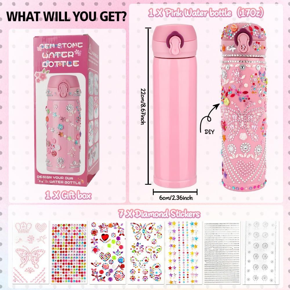 Create Your Own Decorated Water Bottle for School - Jewel Stickers for Girls Age 6-10 ZNHIS