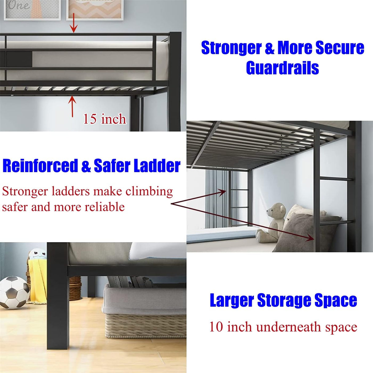 SIGONE Stronger & Safer Steel Bunk Bed Twin XL Over Queen Size, Thickened Heavy Duty More Stable Metal Bunk Queen Bed with Reinforced Legs and Ladder (Easier to Assemble) (Twin XL Over Queen) SIGONE