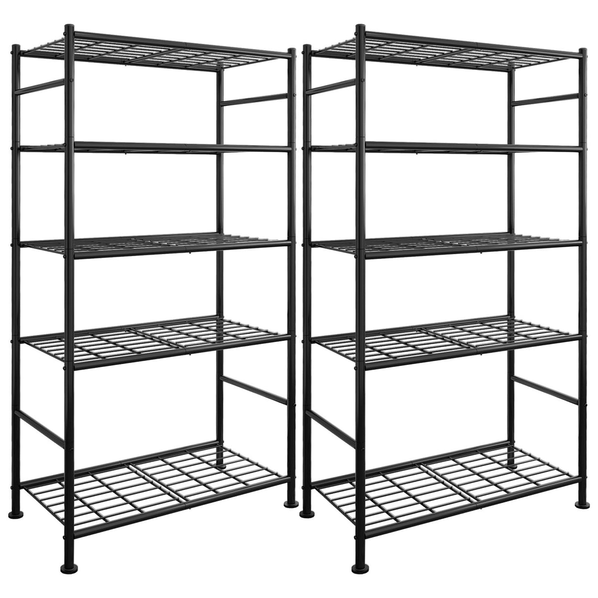 Sakugi Storage Racks - 2 Pack, 5-Tier Freestanding Steel Shelving Units with Reinforced Frame, Adjustable Garage Organization Shelves for Warehouse, Basement, Workshop, 33.5" x 12.6" x 72", Black Sakugi