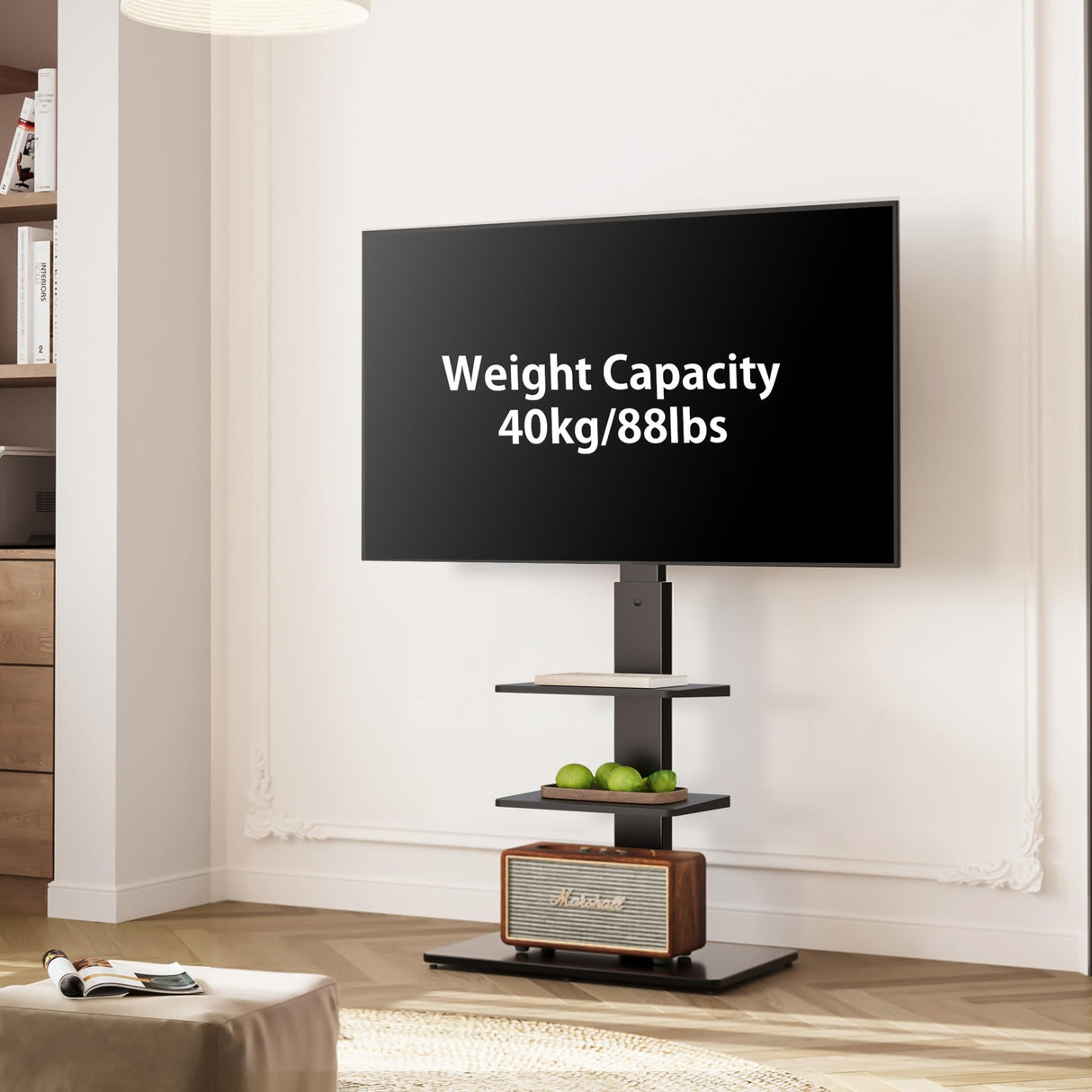 FITUEYES Swivel Floor TV Stand with Mount for TVs 37 43 50 55 60 65 70 75 Inch LCD LED Flat/Curved Screens Universal Swivel Televisions TV Mount Stand for Bedroom Living Room Black Tempered Glass Base FITUEYES