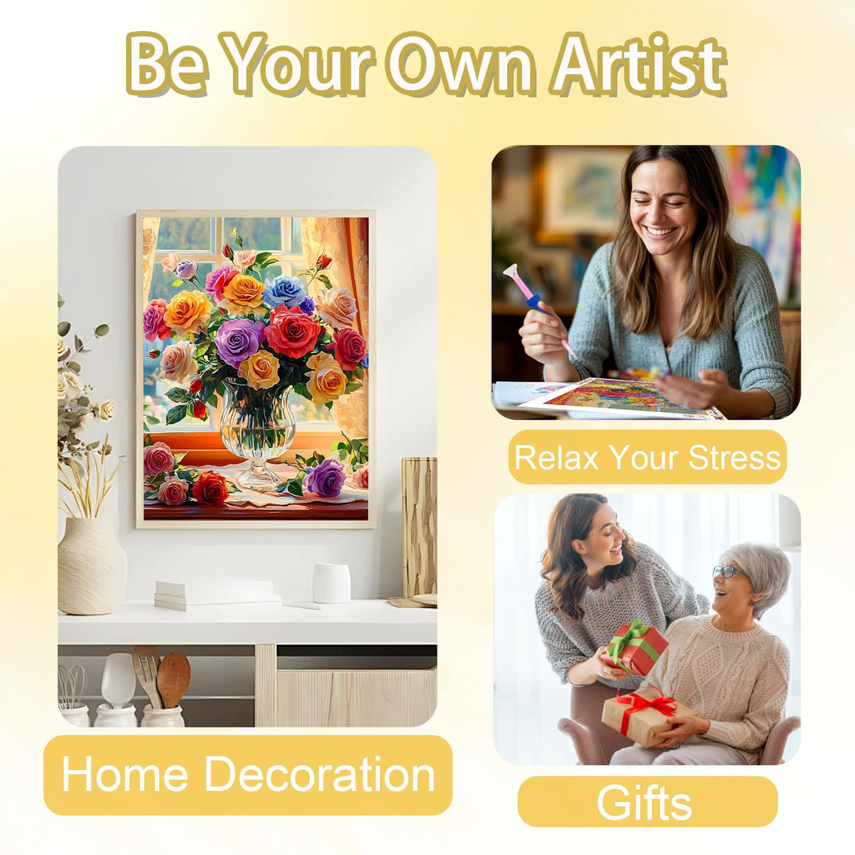 Ycydilirab Flower Diamond Art Kits for Adults-Diamond Paintings for Adults,Flowers DIY Gem Art for Adult Perfect for Relaxation and Home Wall Decor 12x16inch Ycydilirab