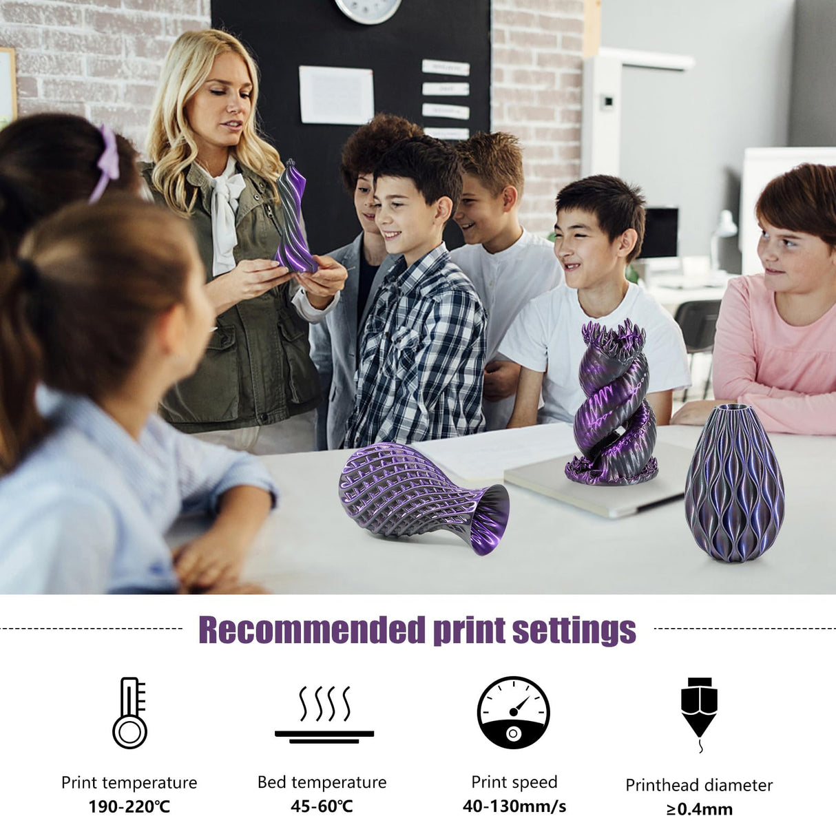 iSANMATE 3D Printer Filament, PLA Filament 1.75mm Dual Color Filament, Shiny Silk PLA Coextruded Filament, 3D Printing Filament Magic PLA, 1 kg/Spool (Black+Purple) iSANMATE