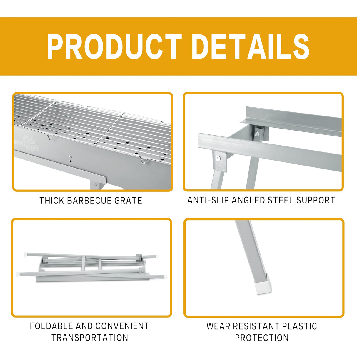 WILLBBQ Commercial Quality Portable Charcoal Grills Multiple Size Hibachi BBQ Lamb Skewer Folded Camping Barbecue Grill for Garden Backyard Party Picnic Travel Outdoor Cooking Use(31.6x7.1x5.1 inch) WILLBBQ