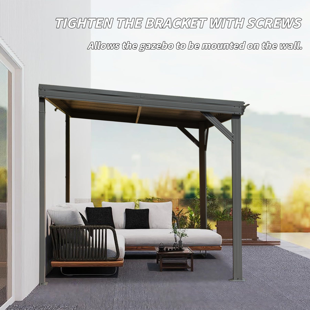 Domi 8' x10' Lean to Gazebo with Upgraded Drainage System, Wall Mounted Gazebo Hardtop Galvanized Steel Sloping Roof for Patio Deck Backyard Lawn Party(Gray) domi outdoor living