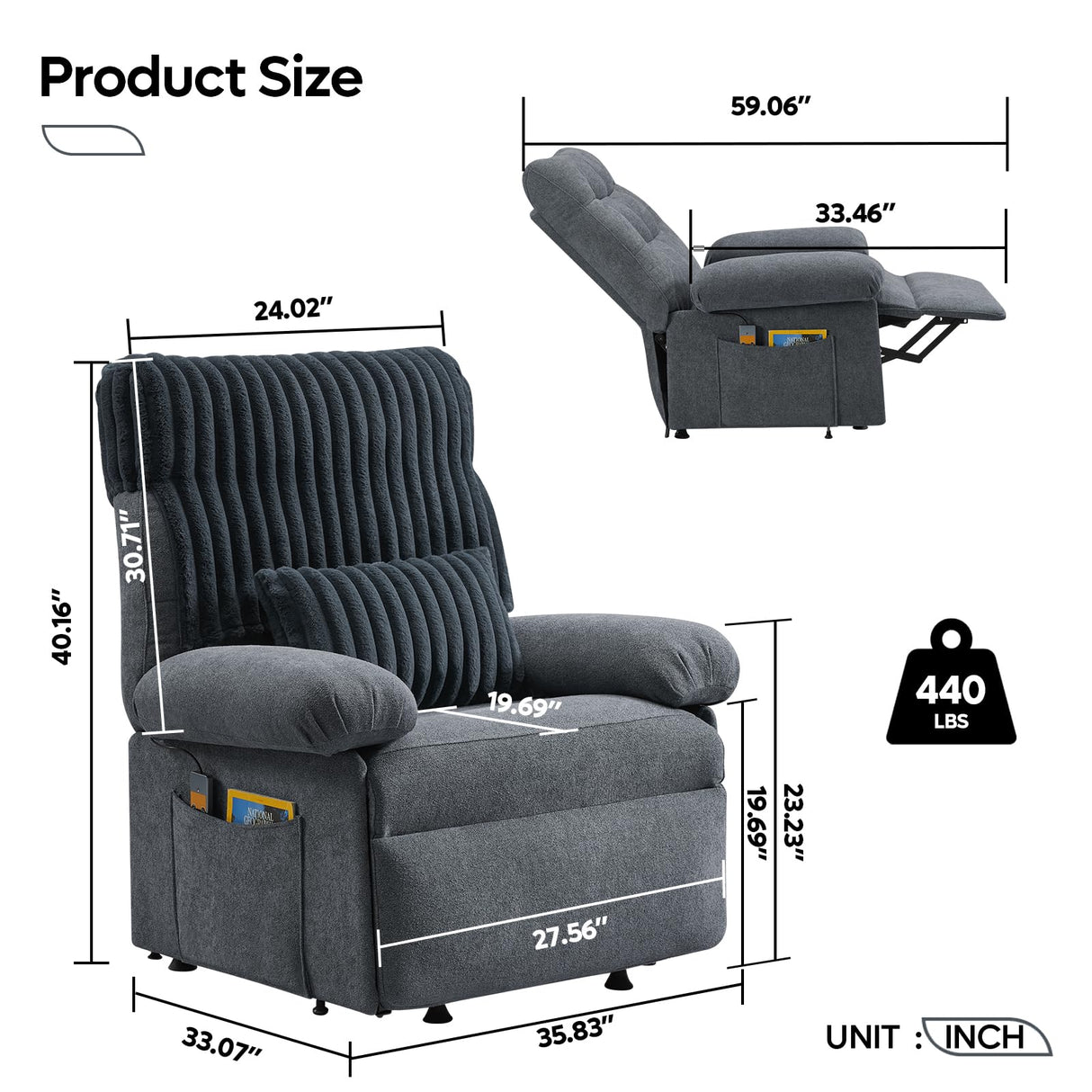 Bestier Triple Motor Power Lift Recliner Chair for Elderly Small with Removable Cover, Lumbar Pillow and Side Pocket, Infinite Positioning for Living Room, Bedroom, Grey Bestier