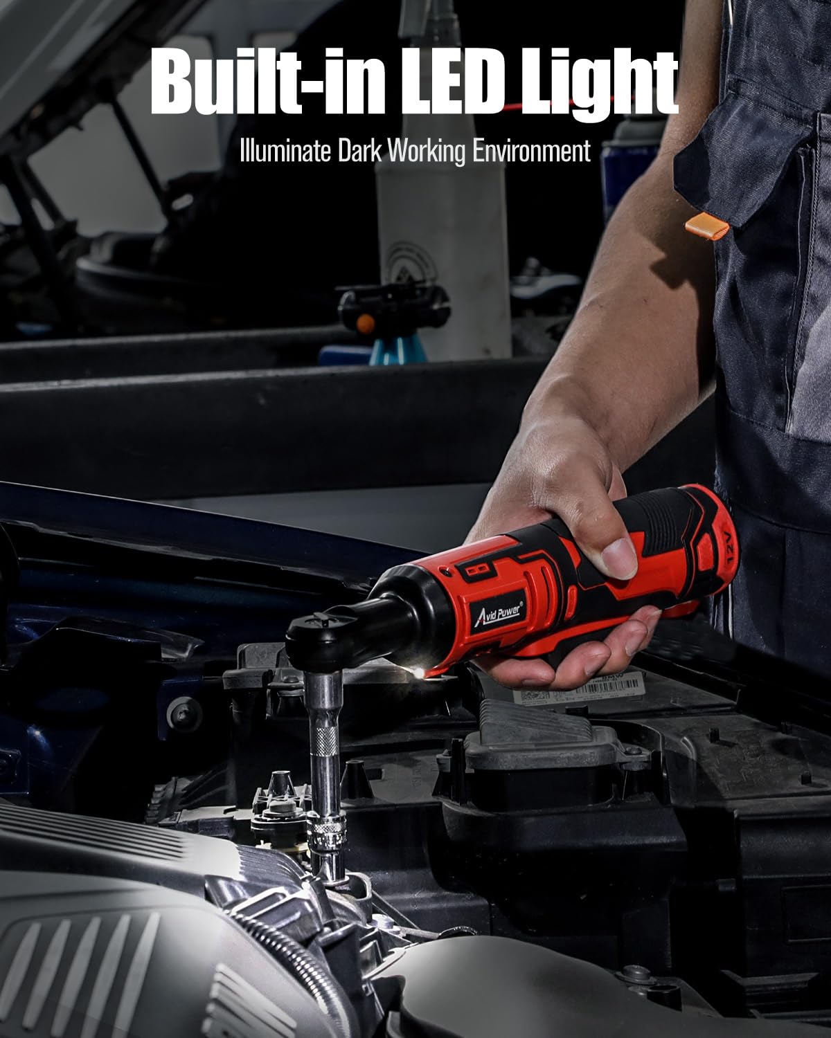 AVID POWER Cordless Electric Ratchet Wrench 3/8", 44.2 Ft-lbs 12V Power Ratchet Wrench Kit w/Two 2.0Ah Batteries, 1-Hour Fast Charger, Variable Speed and 10 Sockets AVID POWER