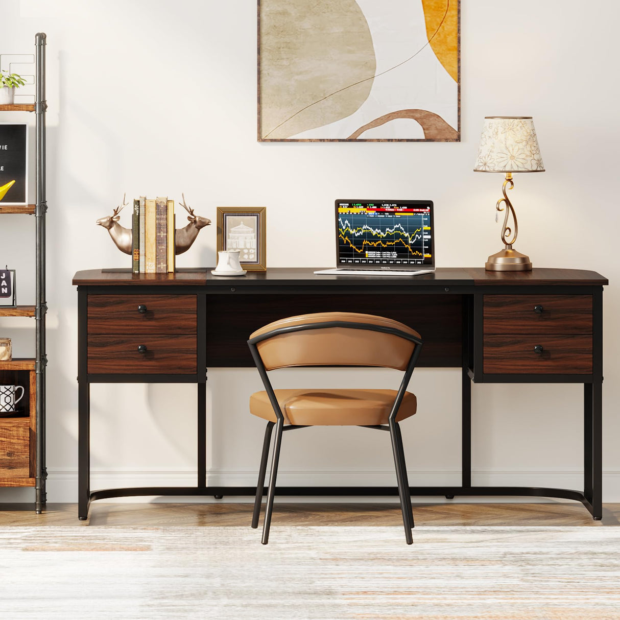 Tribesigns 63-Inch Executive Desk with 4 Drawers, Large Office Desk Computer Desk, Business Furniture Desk Workstation for Home Office, Dark Walnut Tribesigns