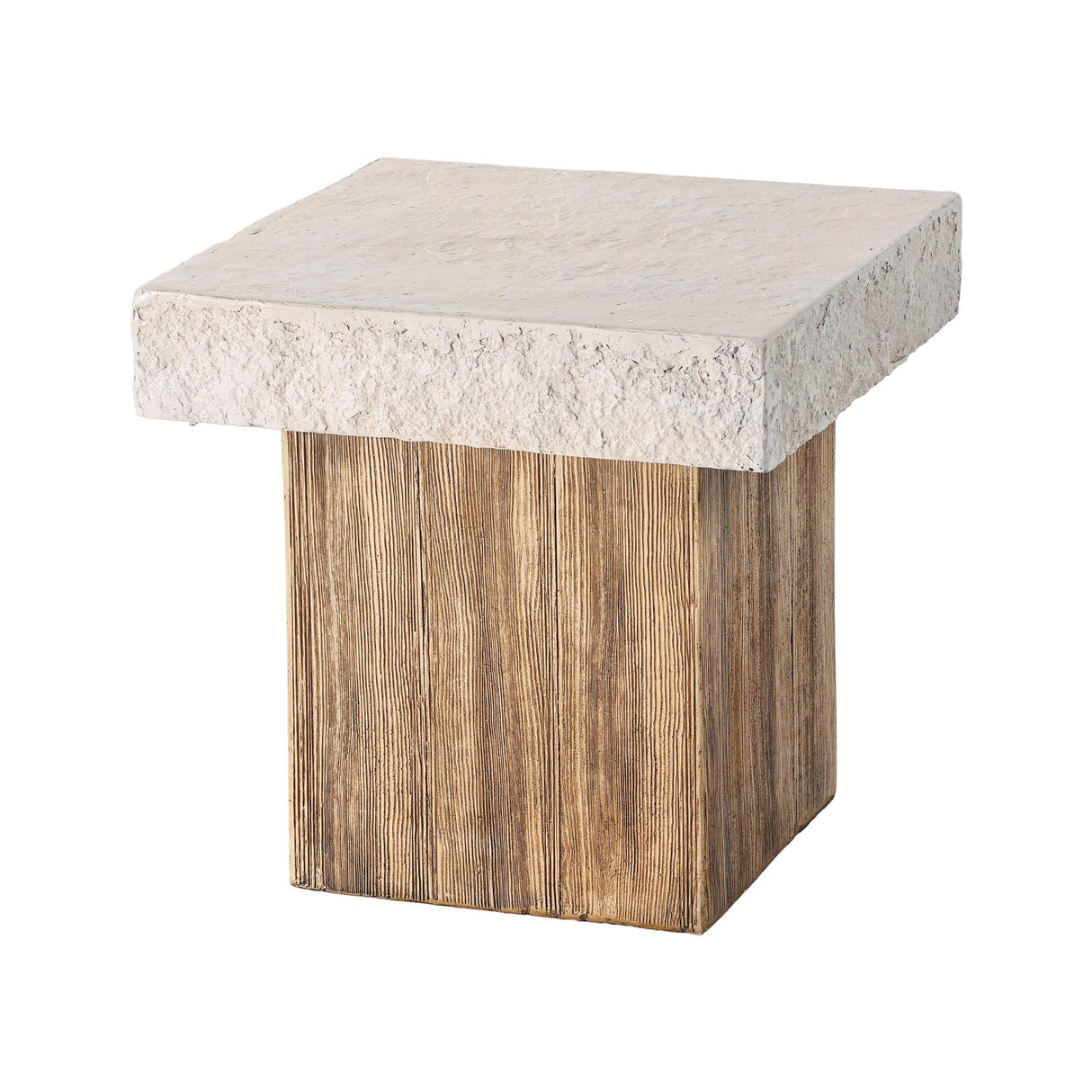 COSIEST Outdoor Medium Side Table, Patio Coffee Table, 19.7 inches Square MgO End Stool with Faux Wooden Pedestal Base,for Patio, Garden, Backyard, Antique Beige COSIEST
