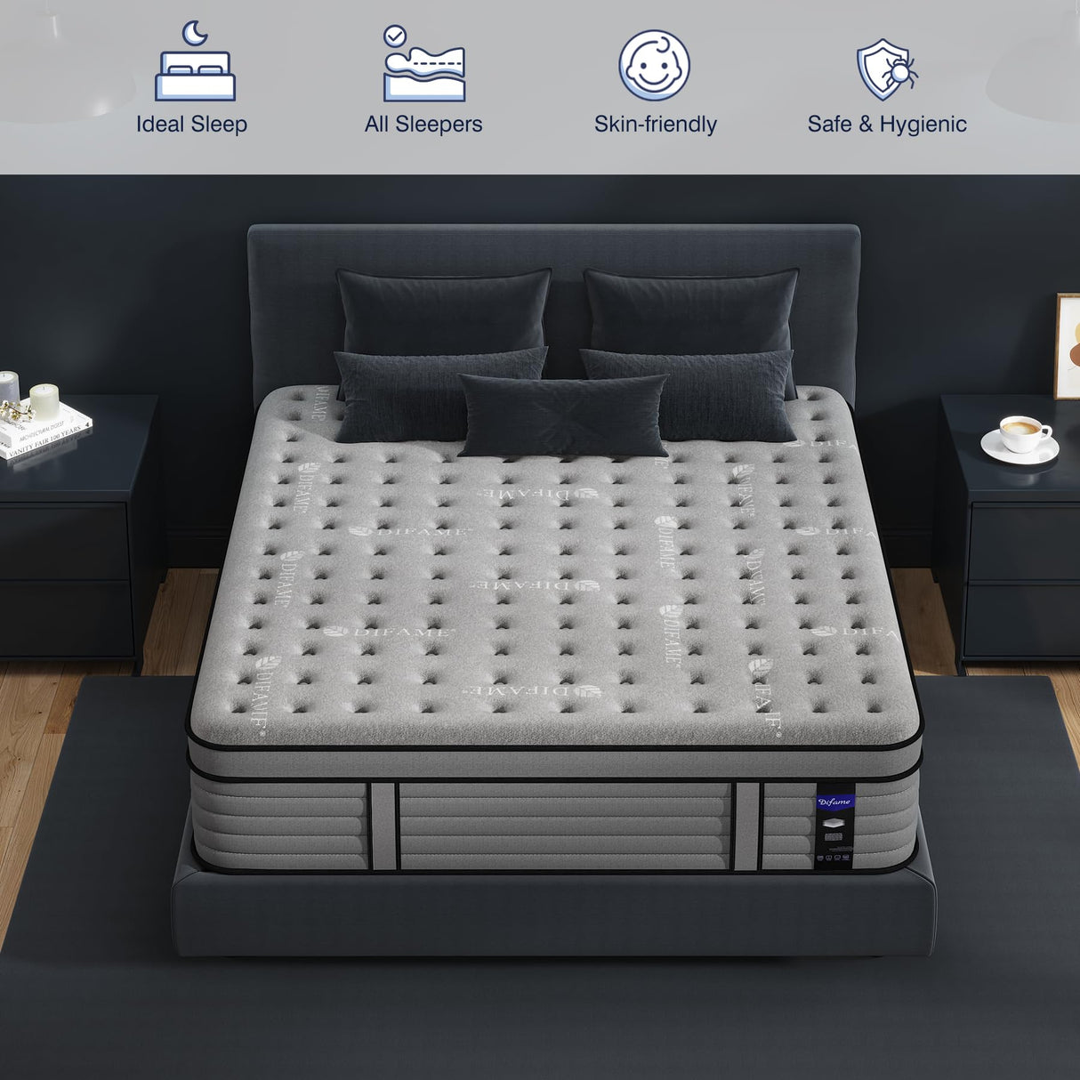 DIFAME King Size Mattress, 12 Inch King Hybrid Mattress in a Box with Memory Foam, Upgraded Strengthen Individually Pocket Spring for Motion Isolation, Pressure Relief, Edge Support, Medium Firm DIFAME