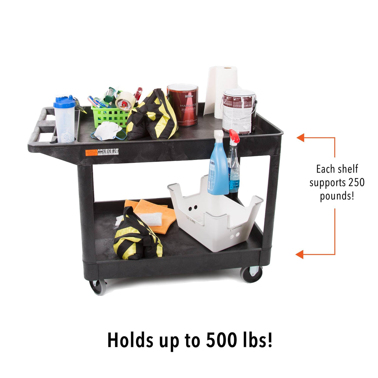 Stand Steady Original Tubstr Extra Large Two Shelf Utility Service Cart - Supports up to 500 lbs., Heavy-Duty Rolling Service Cart for Warehouse, Stand Steady