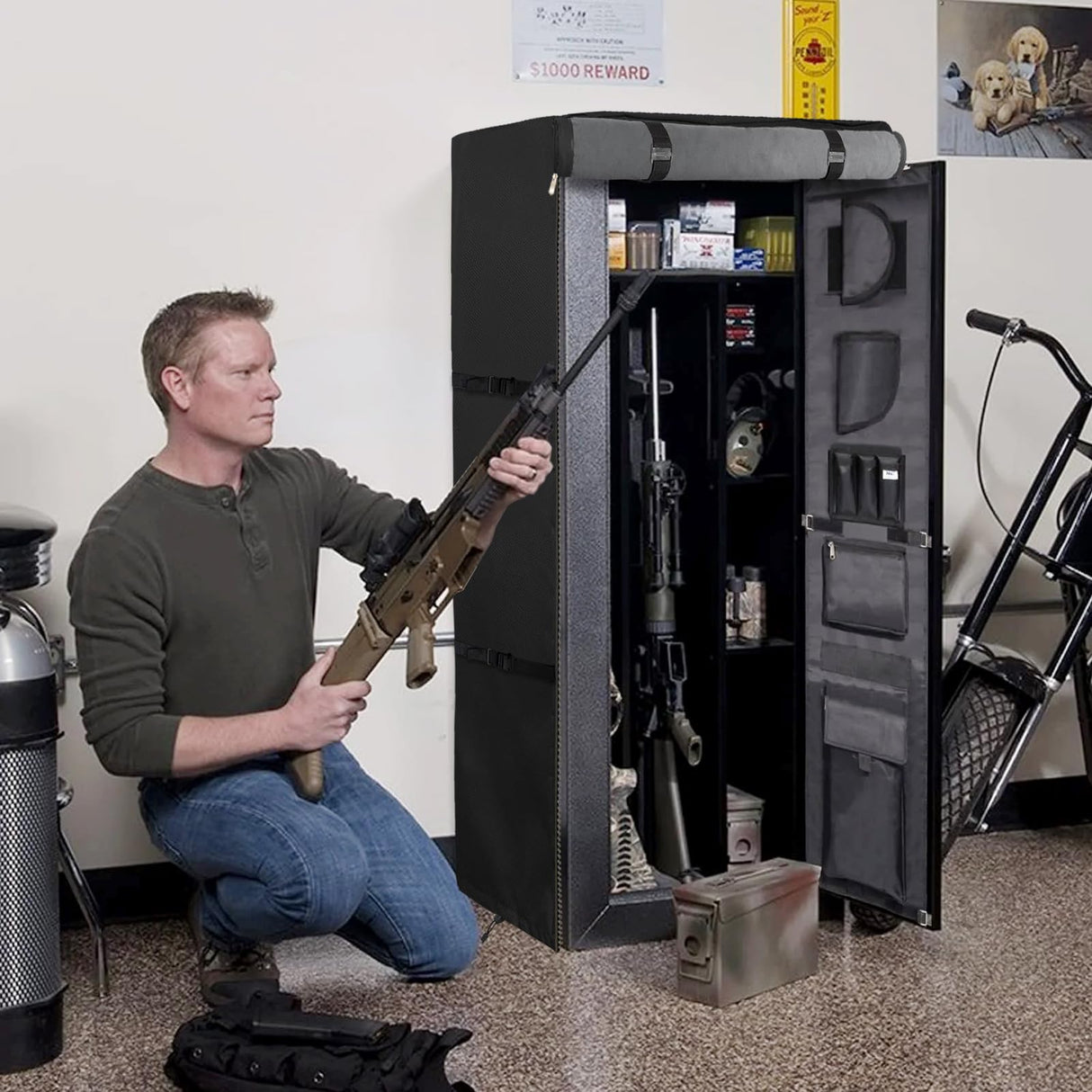 Gun Safe Cover,Heavy Duty 600D Waterproof Dustproof Gun Safe Cover for Rifles and Pistols Gun Safe,Concealed Gun Cabinet Cover with Plush Liner Exokugo