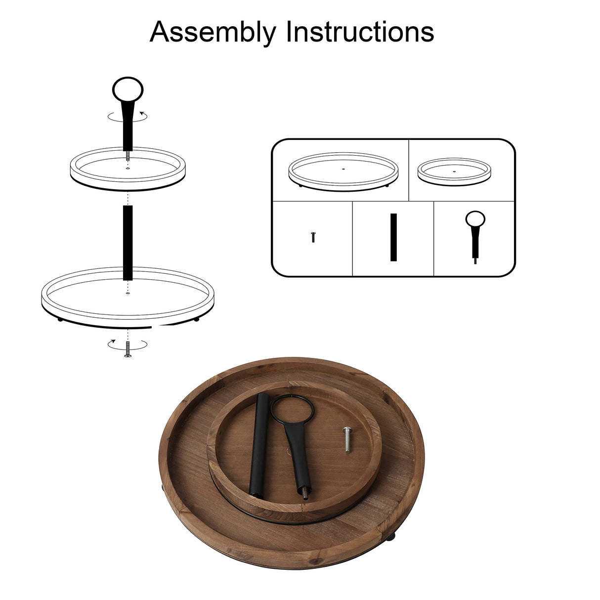 GENMOUS & CO. Farmhouse Tiered Tray Decor with Distressed Wood Bead Garland, Decorative 2 Tiered Serving Tray with Metal Handle for Rustic Home Décor GENMOUS & CO.
