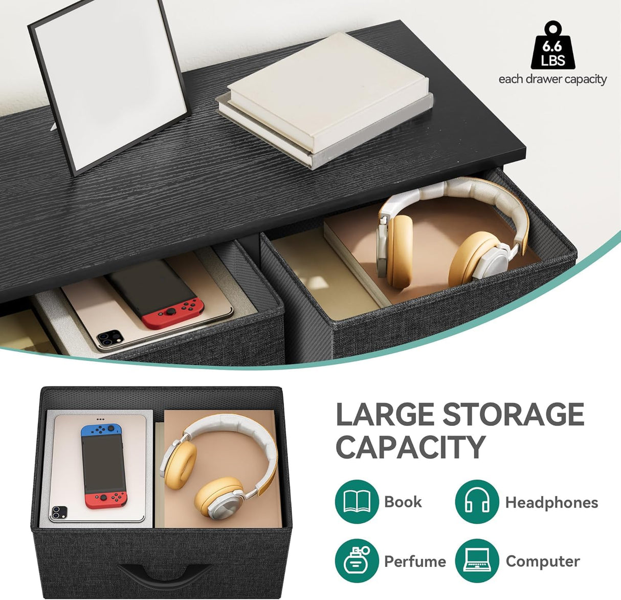 YITAHOME Dresser with 5 Drawers - Fabric Storage Tower, Black Dresser & Chest of Drawers, Organizer Unit for Bedroom YITAHOME